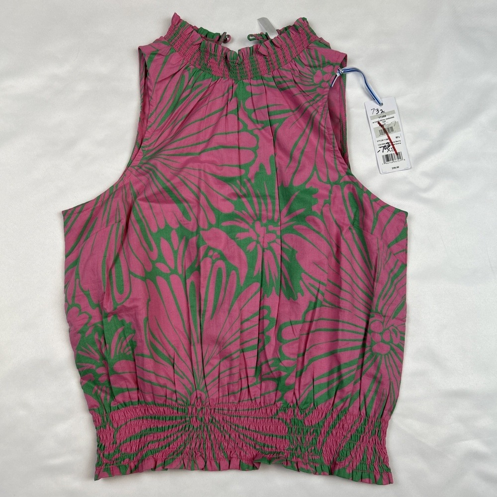 NWT Southern Tide Top XS Fawn Petal Paradise Printed High Neck Very Berry Pink